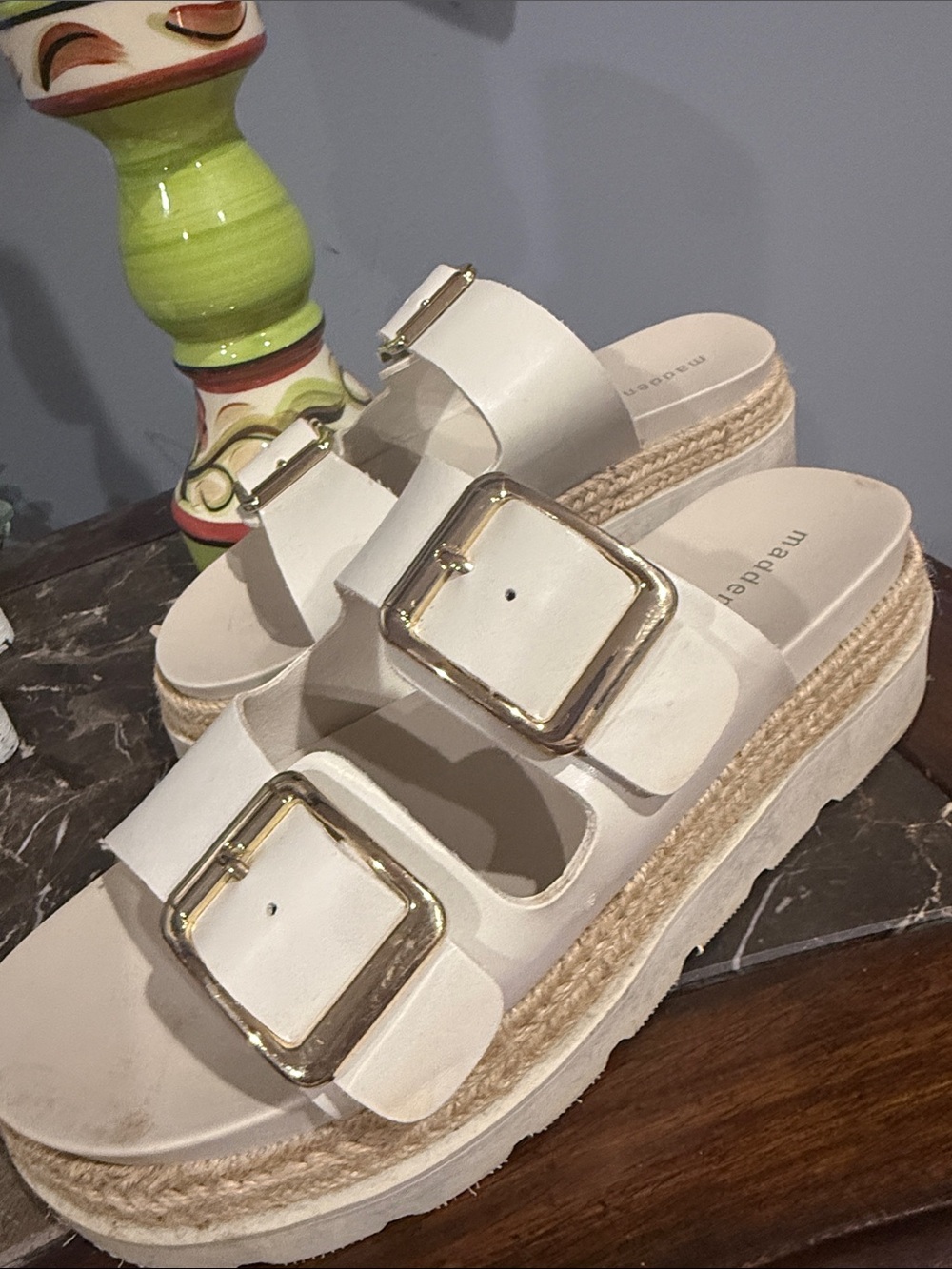Madden Girl White Double-Buckle Espadrille Platform Sandals